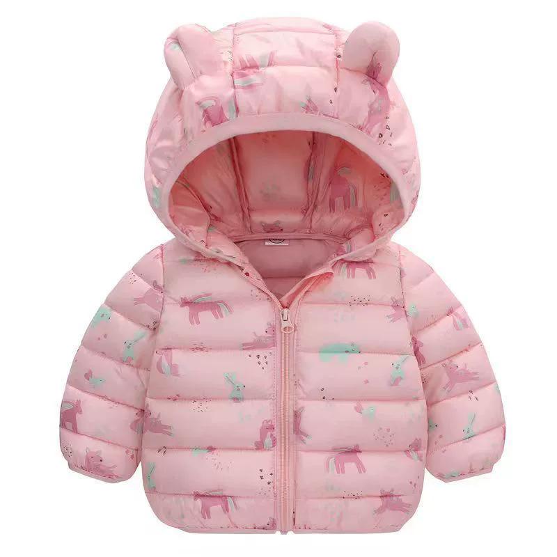 Baby Boys Girls Down Jackets Kids Cartoon Bear Zipper Coats Autumn Boys Thin Warm Hooded Jackets Children Clothes Outerwear 80