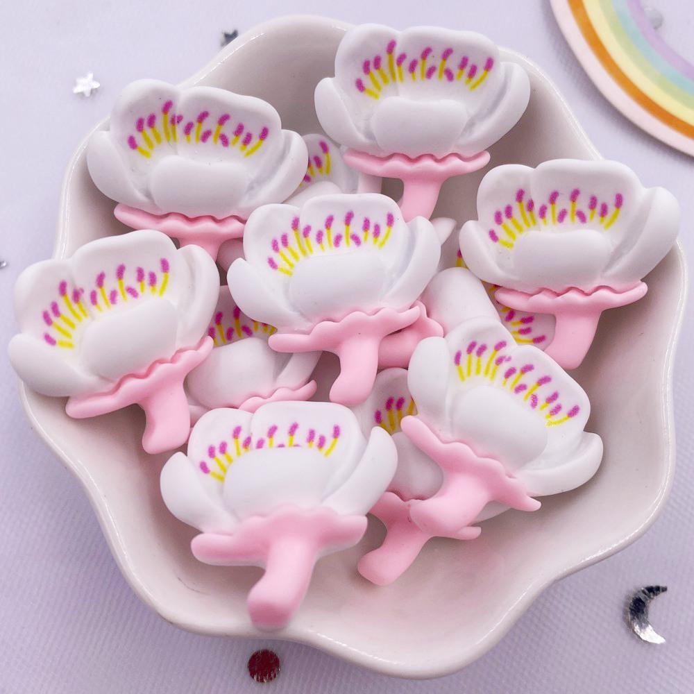 Resin Kawaii Colorful Painted Cherry Blossoms Flatback Stone Scrapbook Figurine 10PCS DIY Decor Home Accessories Crafts