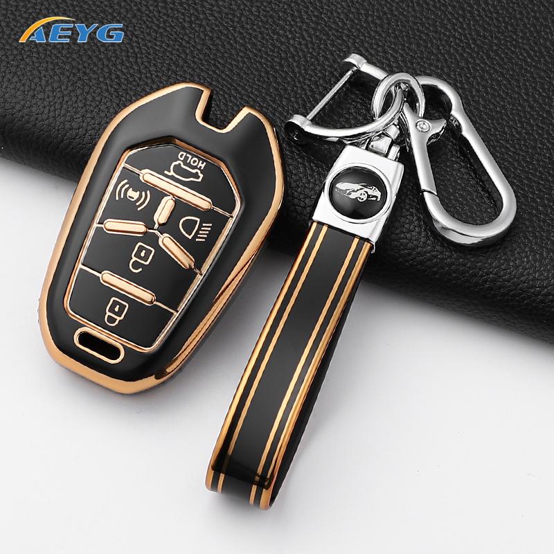Soft Tpu Car Remote Key Case Cover Shell Fob For Ssangyong Rexton Y400 Y450 G4 5 Buttons Protector Keyless Keychain Accessories