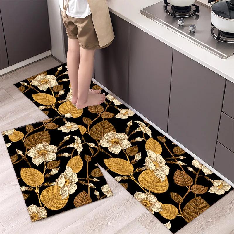Simple Flower Kitchen Mat Bedroom Bedside Mat Entrance Door Mats Kitchen Mats for Floor Absorbant Waterproof Bathroom Carpet