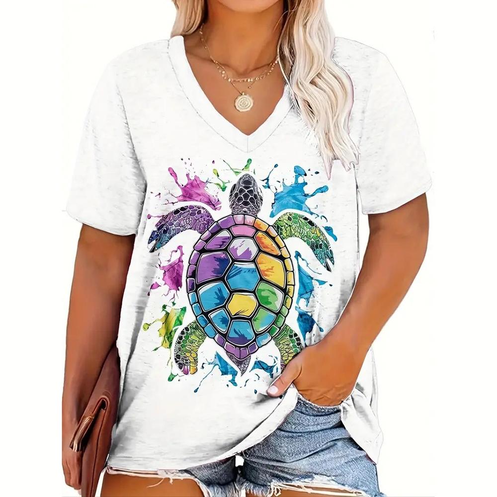 Dámská trička Kočky Tisk Ležérní Výstřih Krátký rukáv Volný Top Dámské Kreslené Oblečení Zvířata Móda Dívčí trička nadměrné velikosti