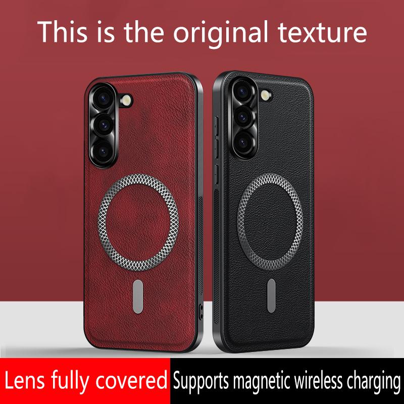 Luxury PU Leather Case For Samsung Galaxy S23 22 21 Ultra Plus S23 FE S21 FE Magsafe Magnetic Lens Protection Shockproof Cover