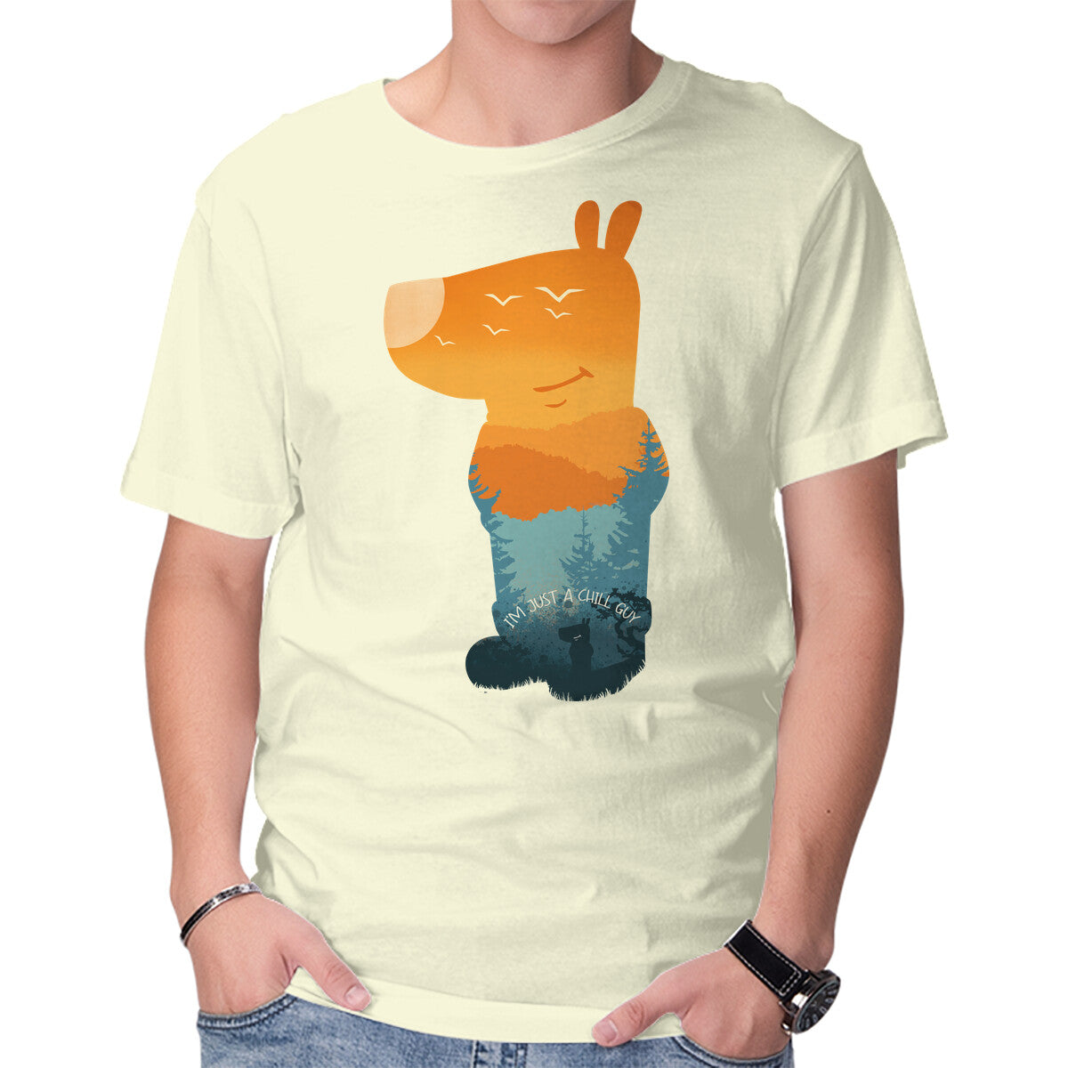 Unisex Crew Neck T-Shirt Chill Guy Graphic Short Sleeve Casual Tee XXXL