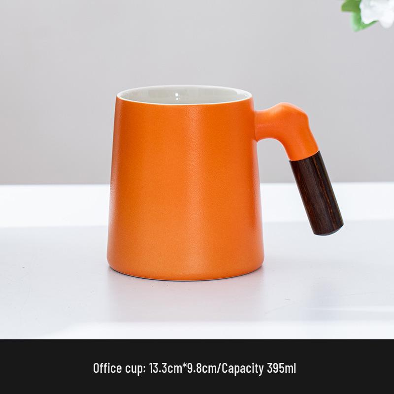 Ceramic Tea Brewing Mug with Wooden Handle, Lid, and Filter - Large Capacity Office Souvenir Cup