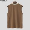 INCERUN Men V Neck Sleeveless Patchwork Rib Casual Tank Tops Undershirts