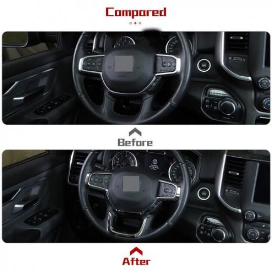 2x Chrome Steering Wheel Frame Trim Decor Cover Bezels for Dodge Ram 1500 2018+
