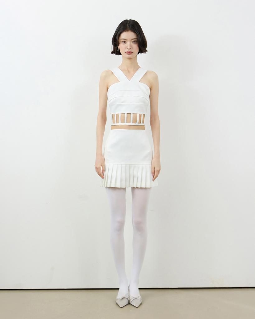 Leobyui Box Pleated Satin Skirt White