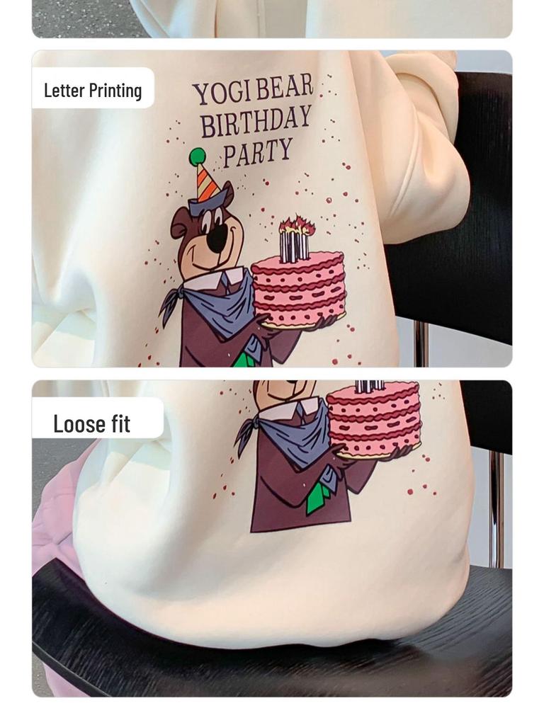 2025 Korean-Style Girls' Cartoon Bear Hoodie: Stylish Autumn/Winter Velvet Top