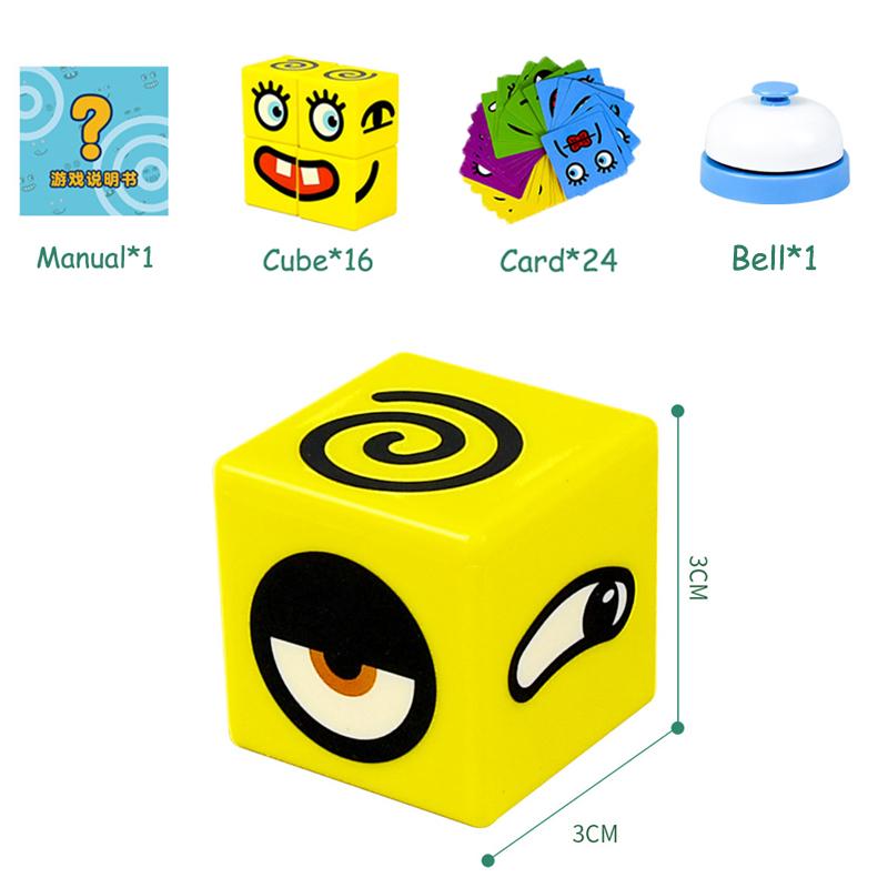 Kids Magic Face Changing Cube Toy Montessori Expressions Building Blocks Matching Puzzles Interactive Board Game Education Toys