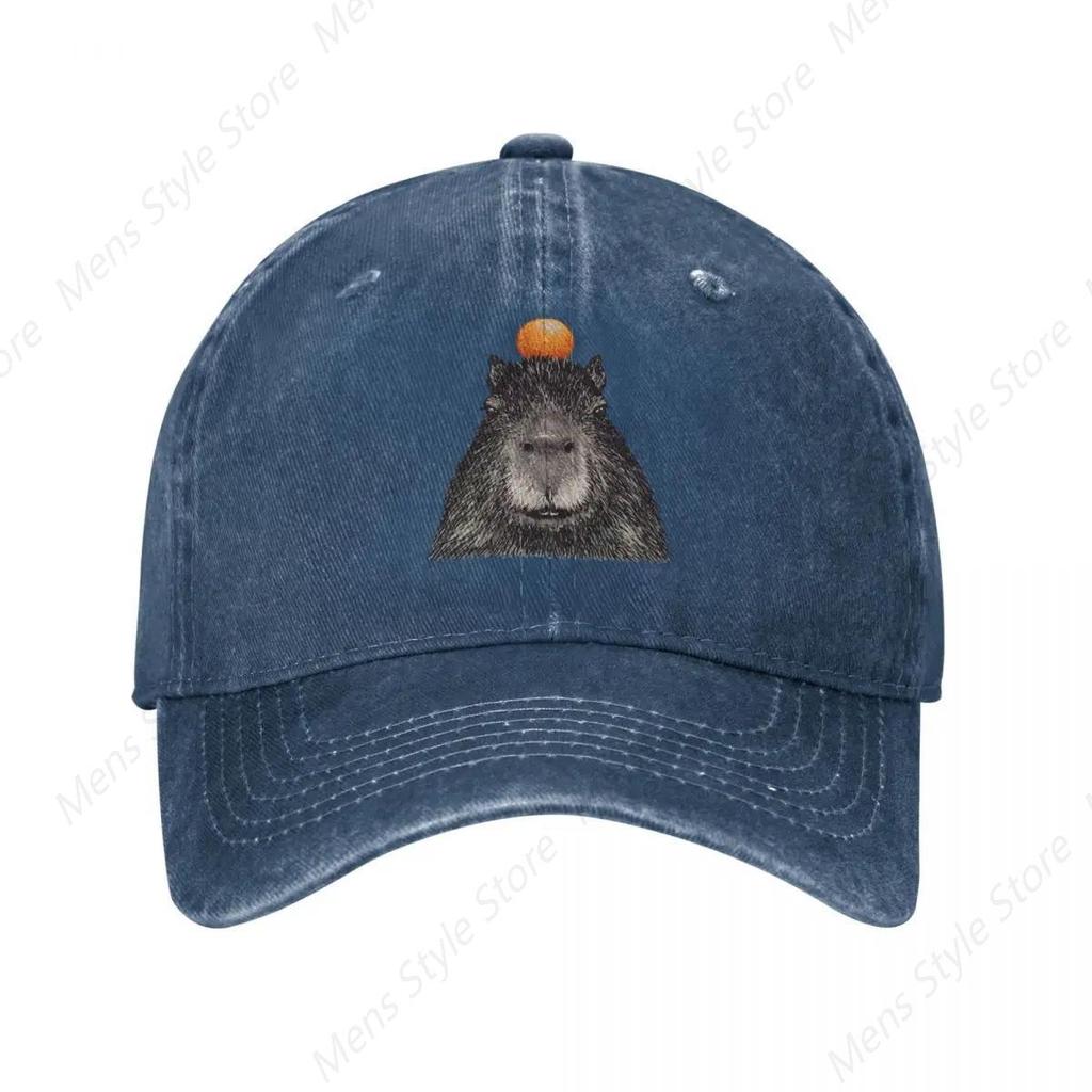 Capybaras Orange Capy Yuzu Unisex Baseball Caps Distressed Denim Caps Hat Vintage Outdoor Activities Adjustable Fit Sun Cap