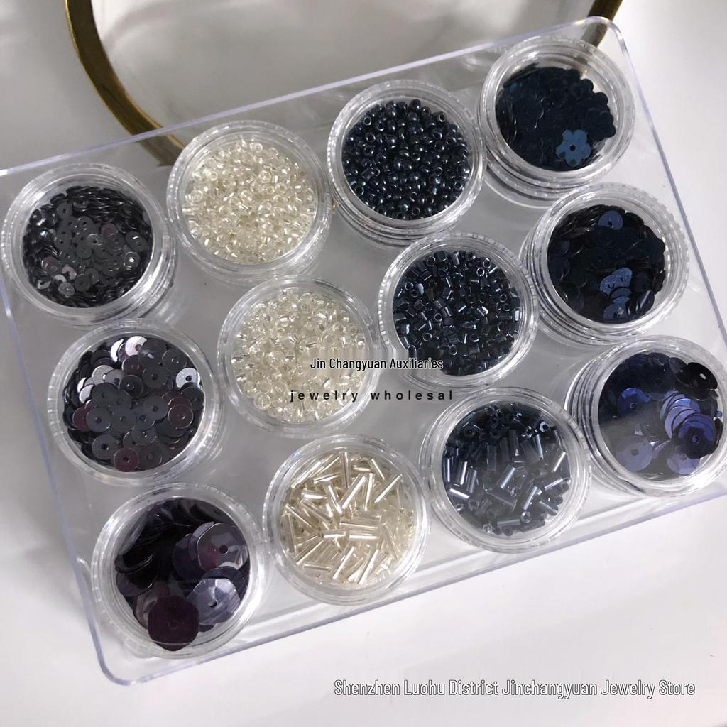 Deep Blue Series: 12-Color Seed Bead & Sequin Set for DIY Clothing Accessories