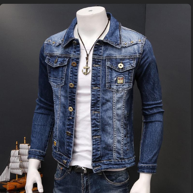 Giacca di Jeans Uomo Pile Ispessito Completo Versione Coreana Slim-fit Elastica Giacca di Jeans Taglie Forti Uomo