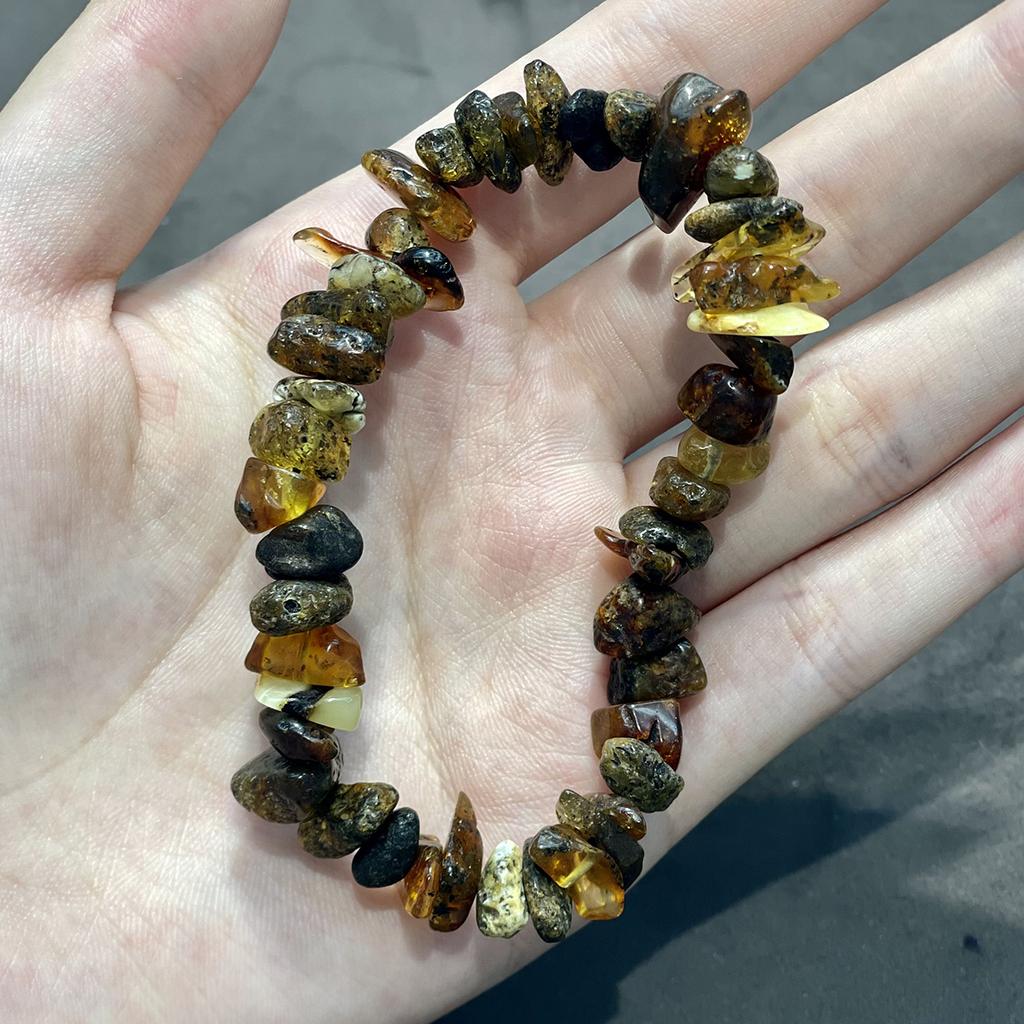 1 Stück, Natürliches Mehrfarbiges Bernstein Freeform Splitter Armband 7×11mm 18cm, Gemischtes Rohes Bernstein Unregelmäßiges Elastisches Stapelarmband