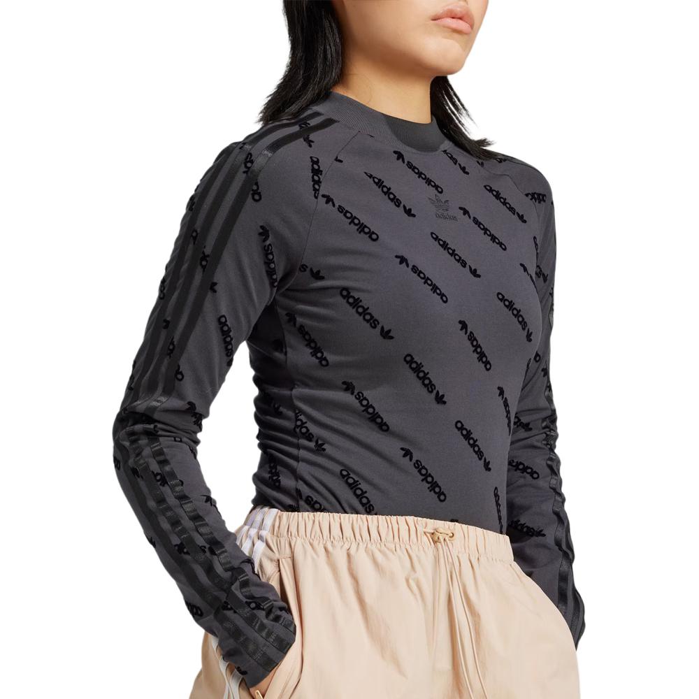 adidas Originals Long Sleeve Top Letter Print Sports Slim Fit T-Shirt Women Tops Carbon-Black JE8355