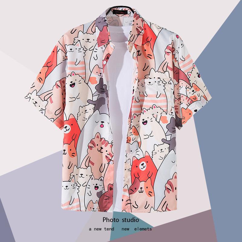 Summer Beach Floral Men'S And Women'S Thin Shirts Trendy Hawaiian Port Style Loose Tie-Dye Short-Sleeved Couple Shirts
