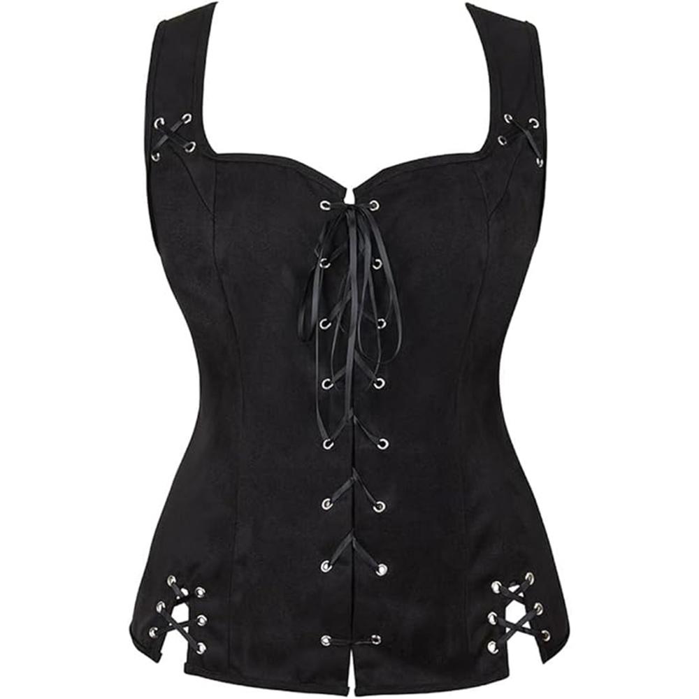 

Женский корсет на шнуровке, пиратский, эпохи Ренессанса, стимпанк, пиратский жилет, костюм викинга, костюм бюстье, крестьянский лиф M чёрный