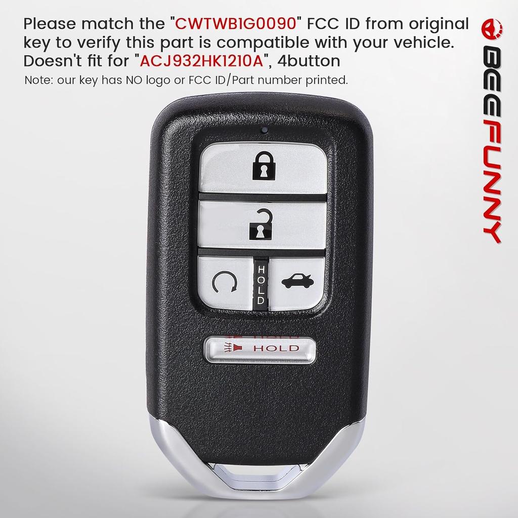 Beefunny Replacement Remote Keyless Entry Key Fob for Honda Accord 2018    ight    FCC ID:CWTWB1G0090 PN: 72147-TVA-A21 72147-TVA-A01 5Buttons