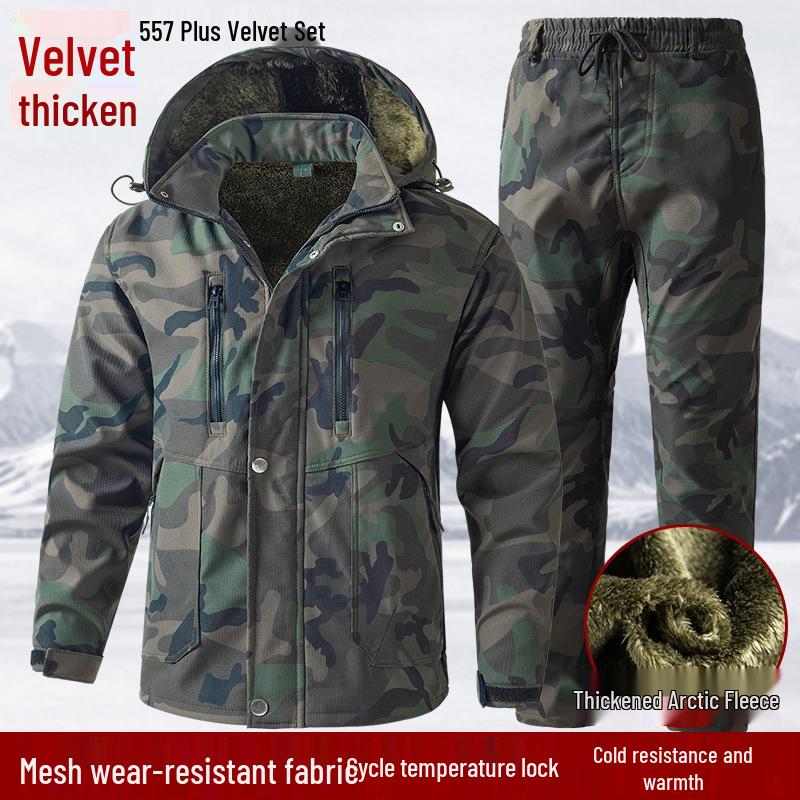 Unisex Autumn/Winter Mountaineering Suit: Velvet-Lined, Durable, Warm, Wear-Resistant Outdoor Workwear.