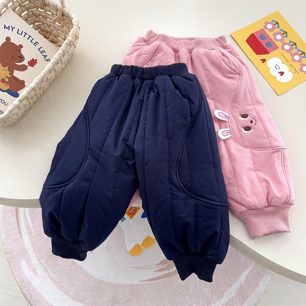 Men's, Women's, and Children's Warm Cotton Pants with Little Bear and Rabbit Design, Featuring 3D Ears - Style 9085 for Autumn/Winter.