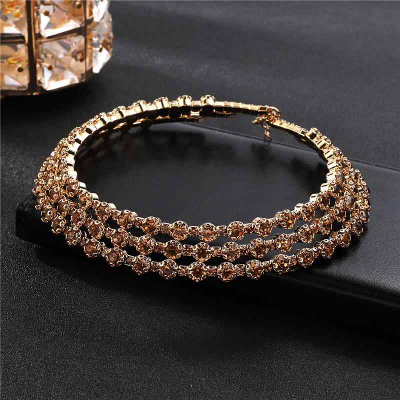Koreanisches Braut-Funkel-Strassschmuck-Set, rundes Voll-Diamant-Armband, Ohrringe, Halskette Dreiteiliges Set