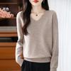 Women's V-neck Sweater Qinghe Cashmere 30% Cashmere 70% Wool Autumn and Winter Fashion Warm Versatile