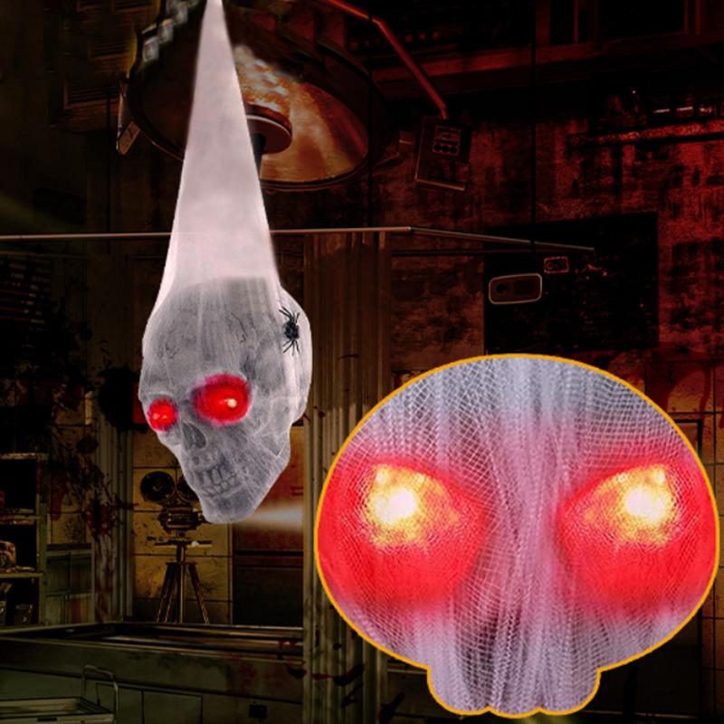 Halloween Horror Glowing Sound Control Spider Cotton Skull Prop Ghost House Secret Room Courtyard Decoration Decor