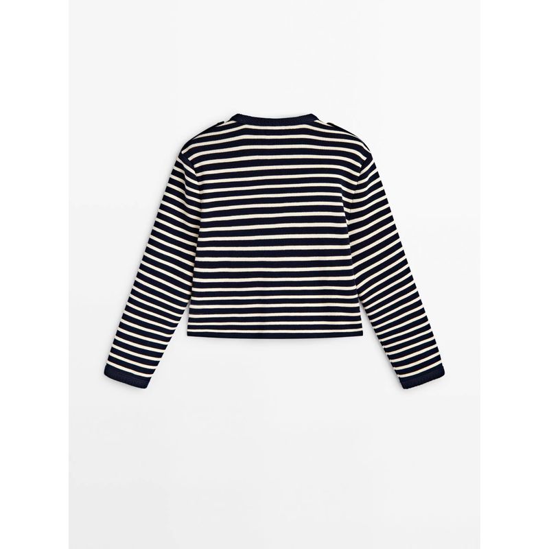 MD Spring New Arrival Women's British Classic Style Golden Button Stripes Knitting Cardigan Short Coat 5635528