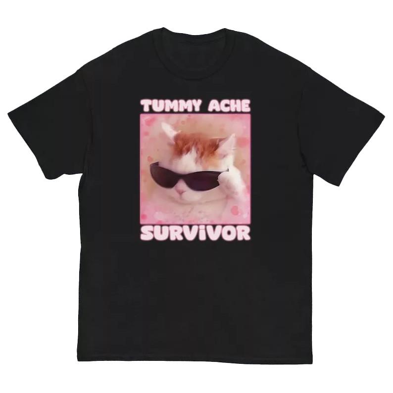 Tummy Ache Survivor Funny Cat Meme T-Shirt, Goofy Ahh Cats T-Shirt Unisex T-Shirt XXL