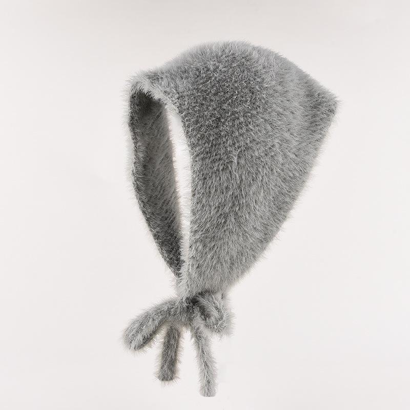 Women's Fluffy Knit Wool Triangle Headscarf - Sweet & Warm, Perfect for Autumn and Winter