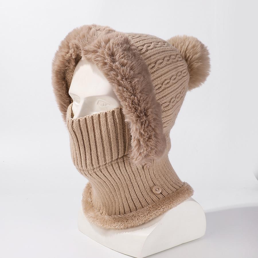 Winter Striped Women's Knitted Hat Scarf Warm Ear Protection Hat