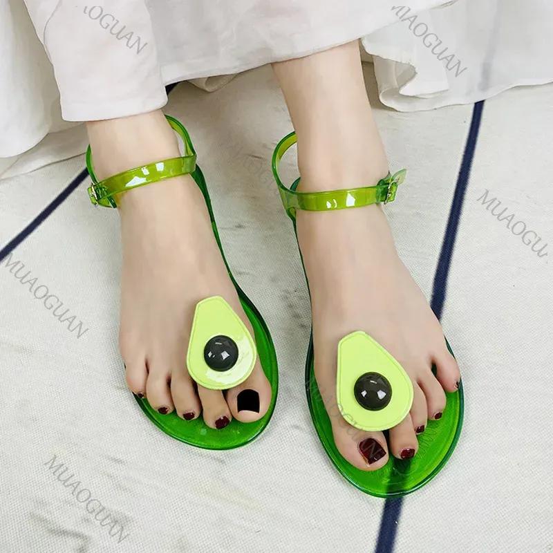 Fashion Women Fruit Sandals Transparent PVC Flat Flip-flop Sandal Ladies 2025 Summer Outdoor Fashion Non-slip Buckle Strap Beach Shoes
