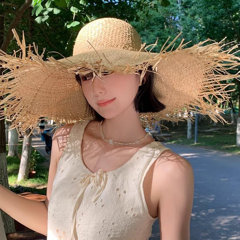 Big Edge Hat Women's Summer Vacation Wind Raffia Straw Hat Big Brim Sunshade Sunscreen Burr Edge Temperament Beach Hat