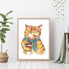 Cat Drinking Coffee Wine Painting Wall Poster Watercolor Art Print Funny Nursery Kitchen Canvas Cute Animal Room Home Decor