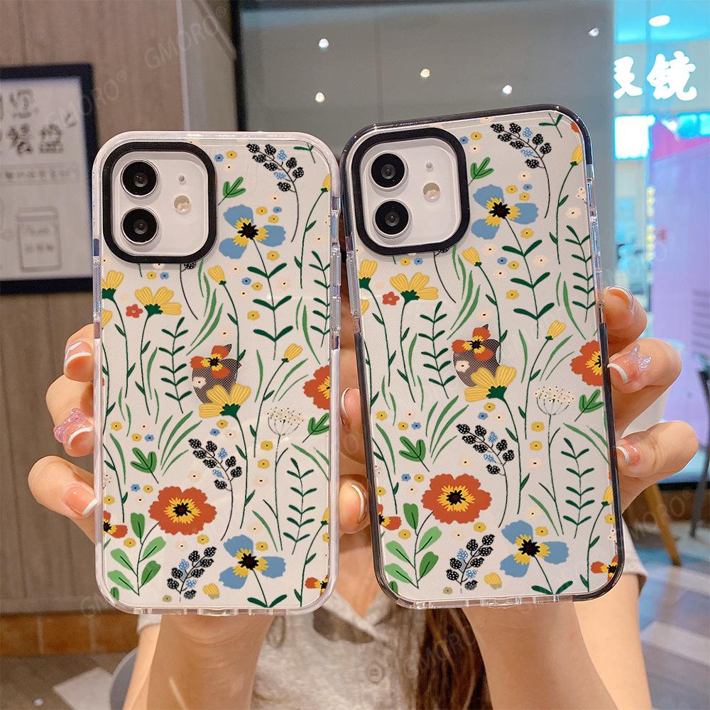 ins wind floral mobile phone case Apple 15pro anti-drop two-color transparent case iphone17pm soft case protective case 14