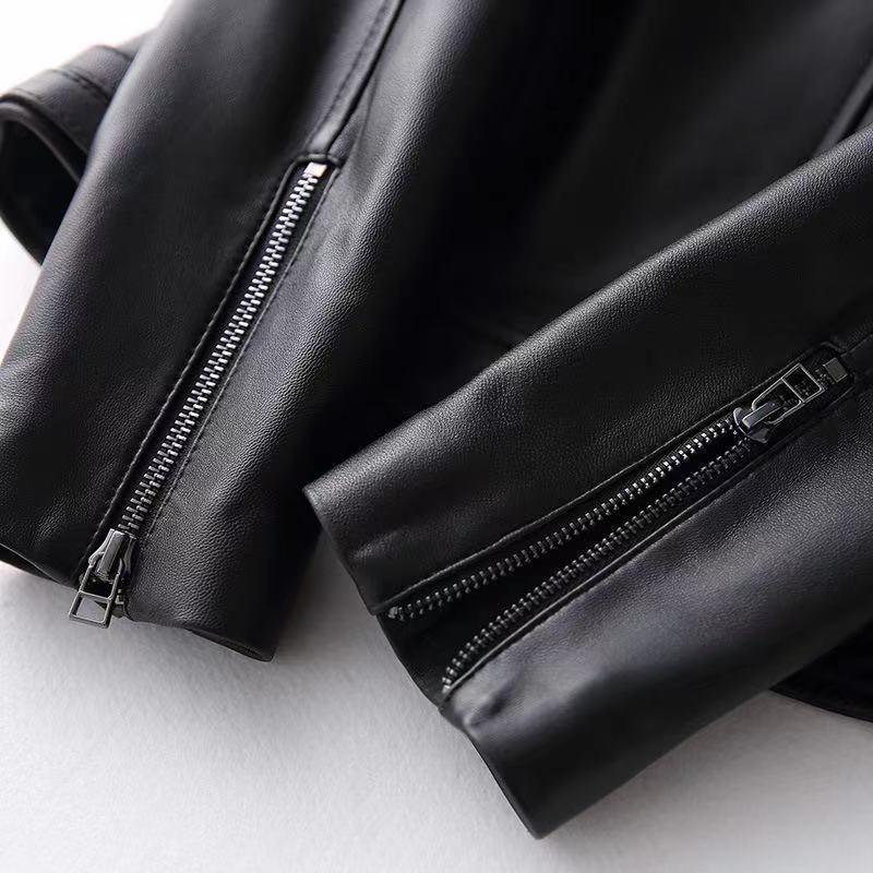 Women's Genuine Sheepskin Slim Motorcycle Leather Jacket with Suit Collar (Spring/Autumn 2026)