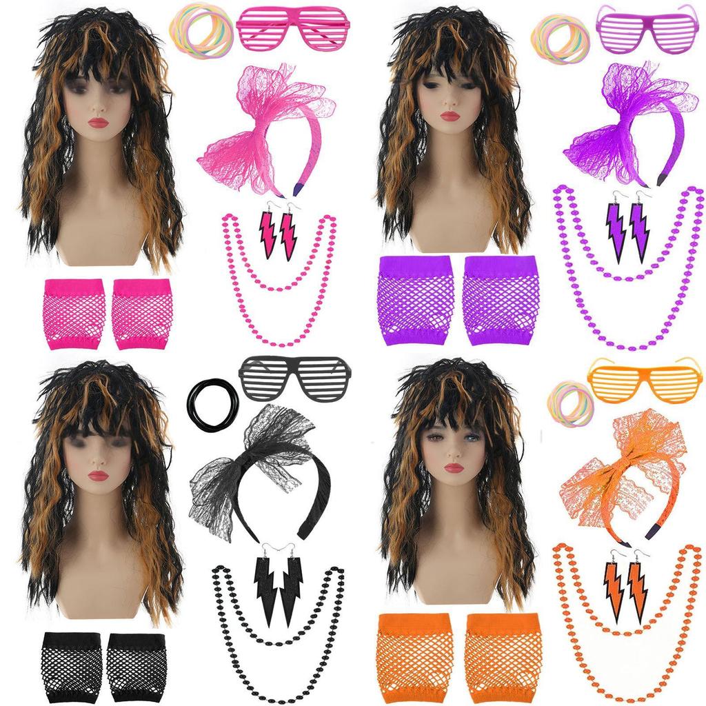 Vibrant Punk Rock Wig Set For Unisex Complete With Colorful Accessories For Nostalgic Style