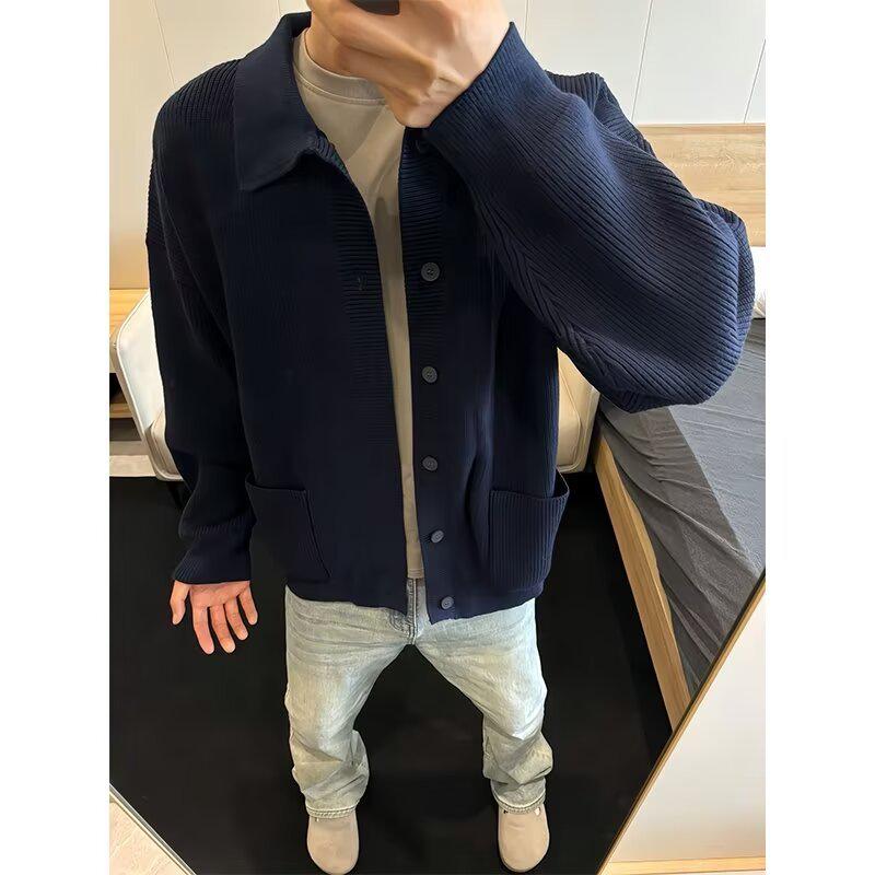 Мужской темно-синий кардиган в стиле ретро - Свободный повседневный высококачественный трикотаж для осенизимы M темно-синий 3150₽