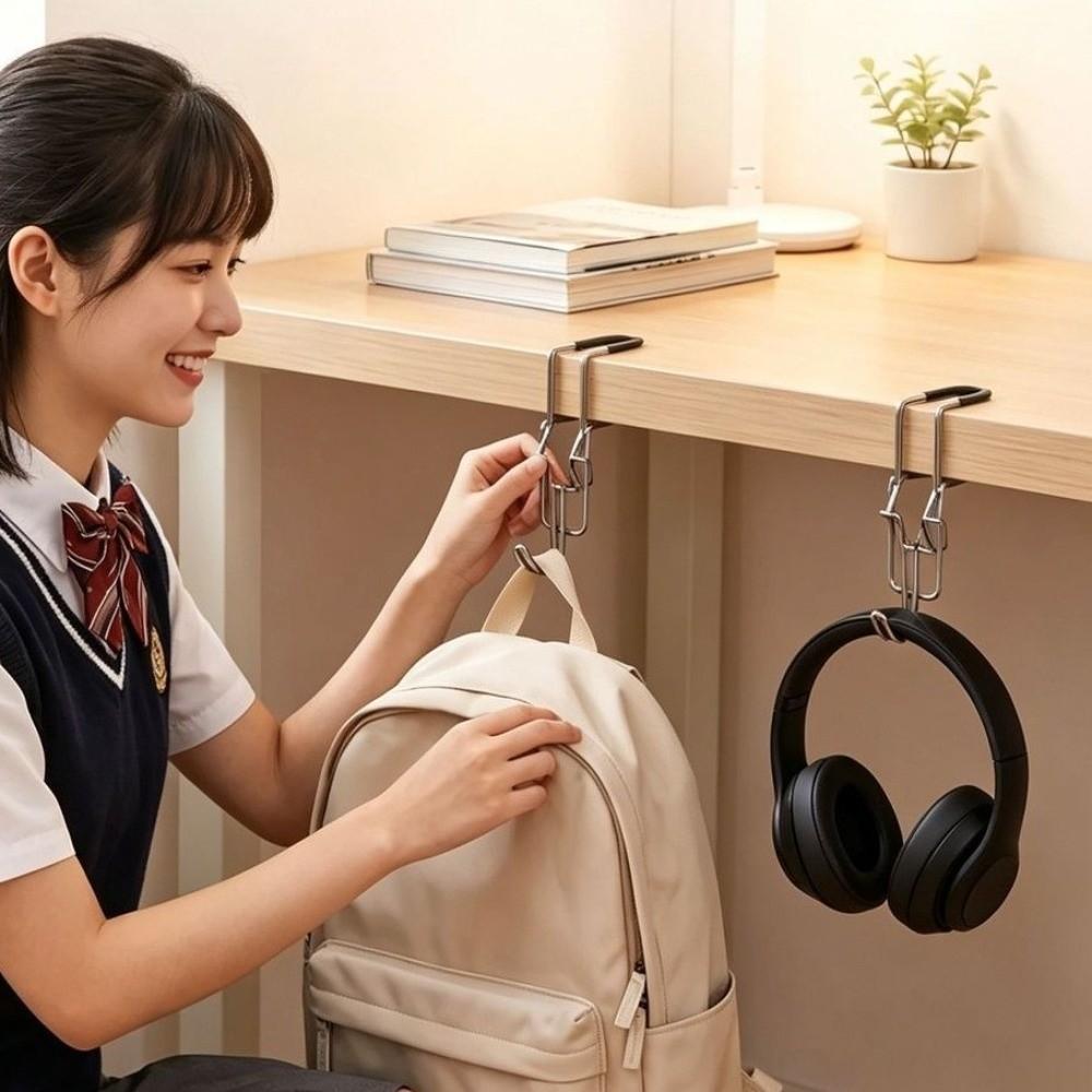 2Pcs Stainless Steel Desk Side Hook Adjustable School Bag Holder Cute Desk Bag Hook  Desk Side Use