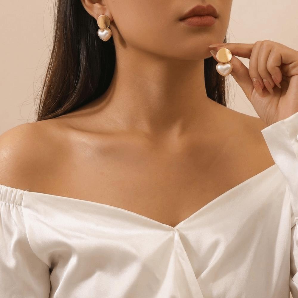 Elegant Imitation Pearl Earrings Circular Earrings Necklace Set New Heart Shaped Jewelry Set Daily