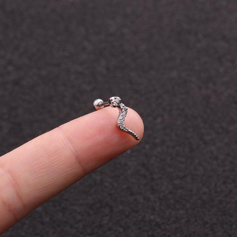 1Pc Explosive Jewelry Stainless Steel Thin Rod Screw Earrings Zircon Cartilage Earrings European And American Ear Piercing