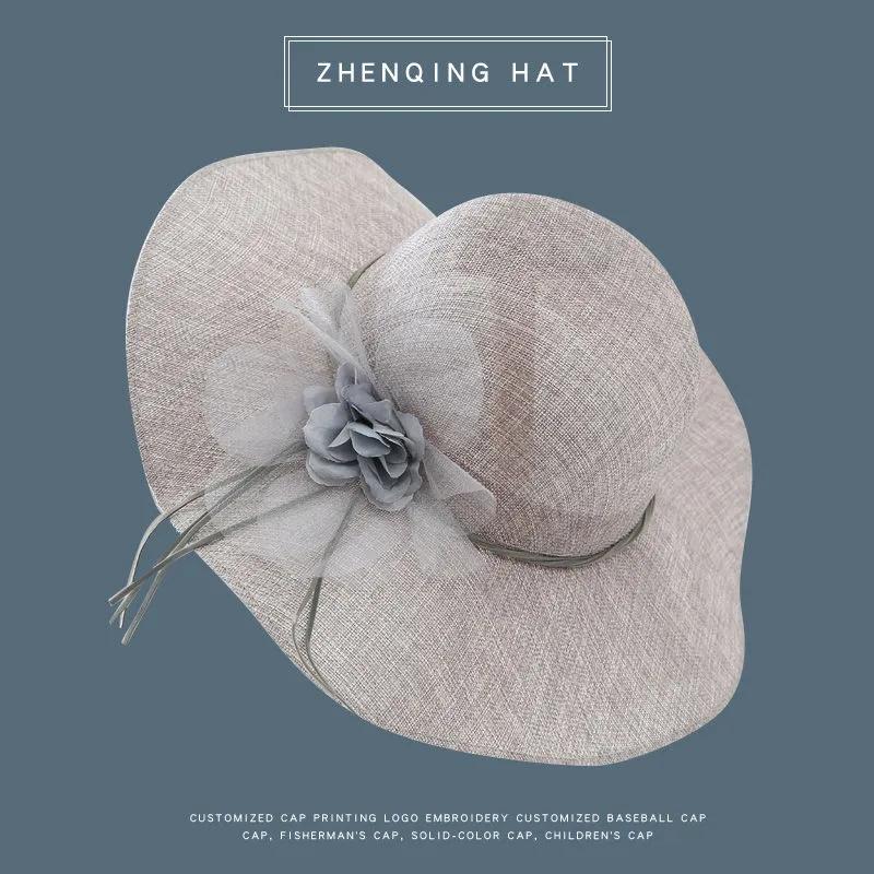 Summer Sun Hat Female Sunscreen Linen Fisherman Hat Sun Hat Beach Hat Travel Wild Flower Straw Hat Beach Seaside Vacation Travel Sun Protection Hat