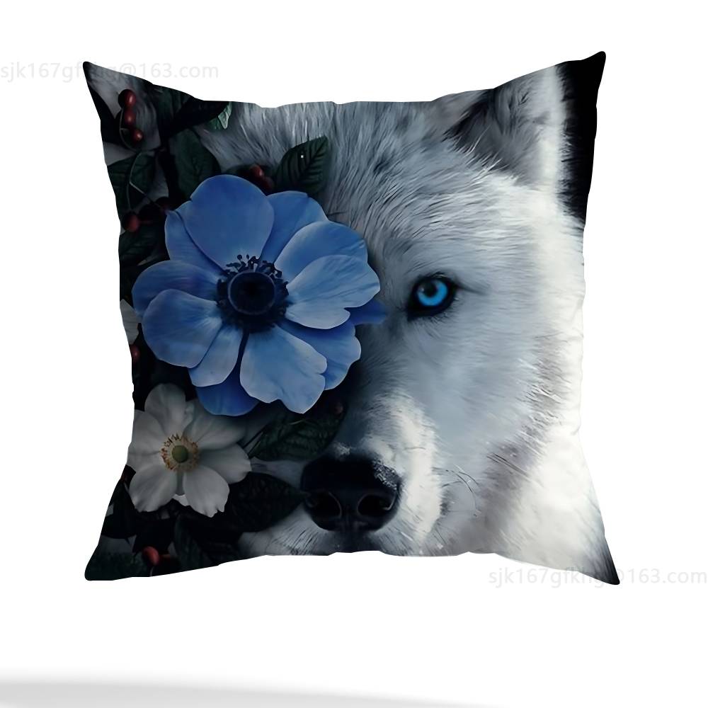 Wolf Pillow Case Square Double-Sided Printing Short Plush Sofa Cushion Cover Bedroom Bedside Pillow
