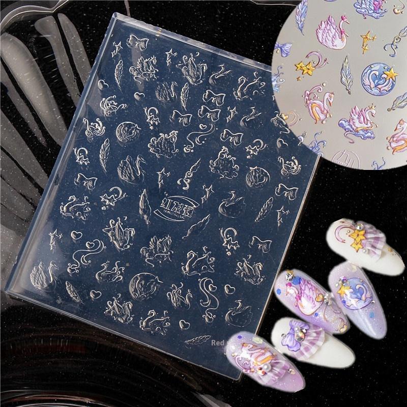1 Stück Nagelform Kranich Schwan Seestern Muschel Nagelkunst Schablonen 3D Silikon Relief DIY Nageldekoration Maniküre Design Werkzeuge