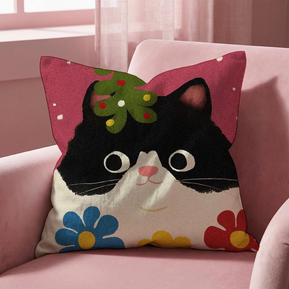 Cartoon Cat Cute Cushion Cover Multi-Scene Pillow Cover for Home & Car - Reversible, Soft & Durable for Daily Use