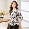 Women's Floral V-Neck Long-Sleeve Business Shirt