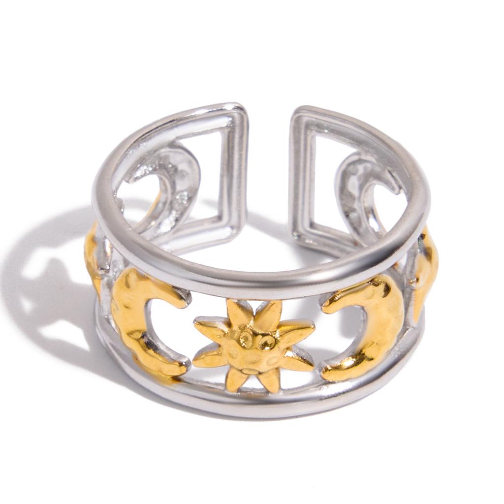 Yori Statement Stainless Steel Star Moon Hollow Double-Layer Open Ring 18K PVD Plated High Quality Charm Stylish Golden Jewelry