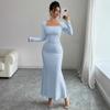 Elegant Long Sleeve Fish Tail Dress Women's Fashionable Slim Fit Sexy Gown Full Length Ankle Skirt Regular Waistline