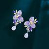 French Light Luxury Temperament Design Sense Flower Full Diamond Drop Earrings Bright Zircon Ear Jewelry