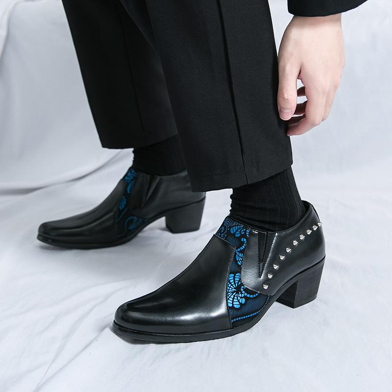 Fashion New Designer Pointed Punk Rivet Wedding Formal Leather Height Increasing Shoes For Men Casual Loafers Homecoming Dress Footwear