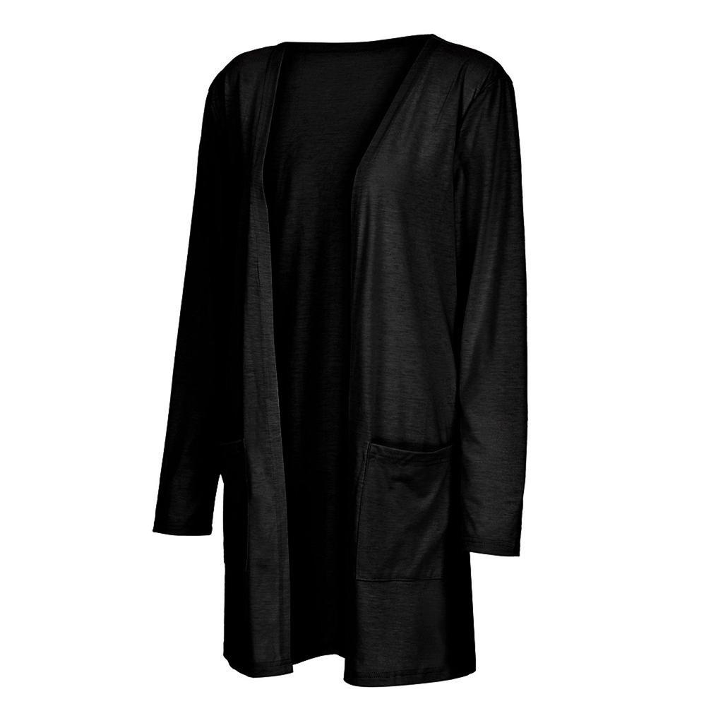 Dame Open Front Fly Away Cardigan Genser Langermet Pluss Lommer Løs Draper